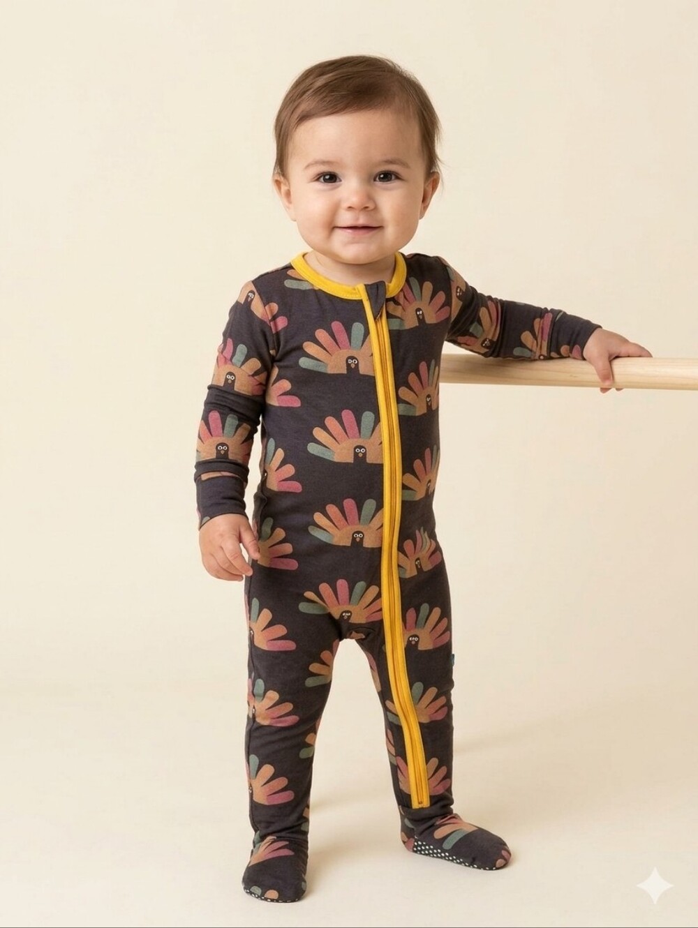 Kickee Pants Turkey 2-Way Zip Footie Bamboo Pajamas Thanksgiving Sleeper